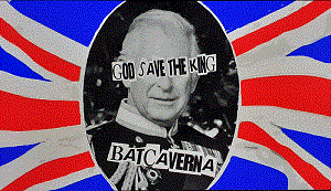 GOD SAVE THE QUEEN ENGLISH NATIONAL ANTHEM CHANGES TO GOD SAVE THE KING AS WELL AS ICONIC FAMOUS SONG BY SEX PISTOL IN A COVER OF ITALIAN BAND BATCAVERNA